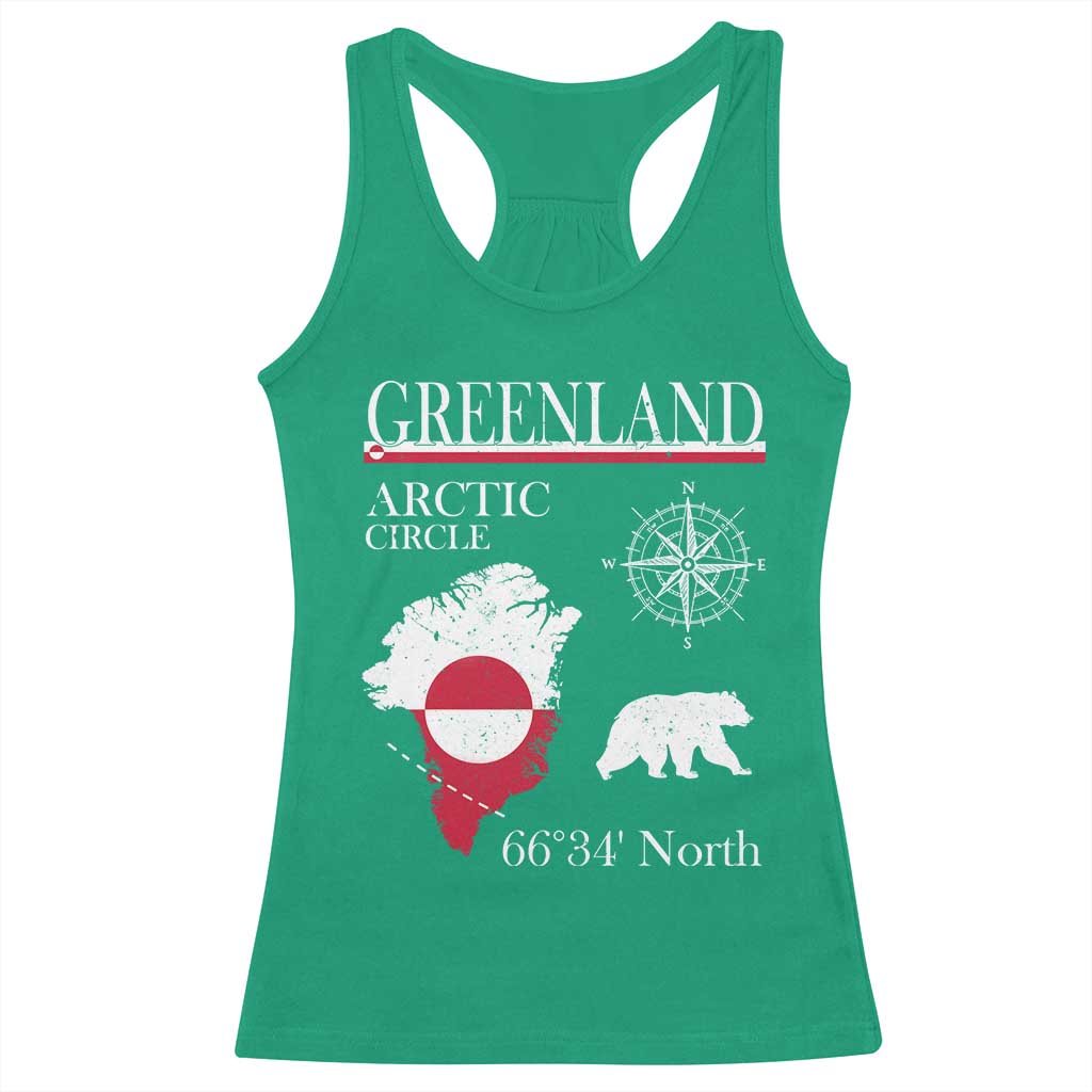 Greenland Arctic Circle Racerback Tank Top Map Compass and Polar Bear Adventure