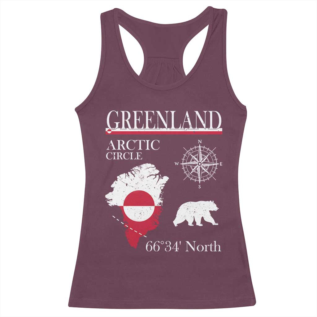 Greenland Arctic Circle Racerback Tank Top Map Compass and Polar Bear Adventure