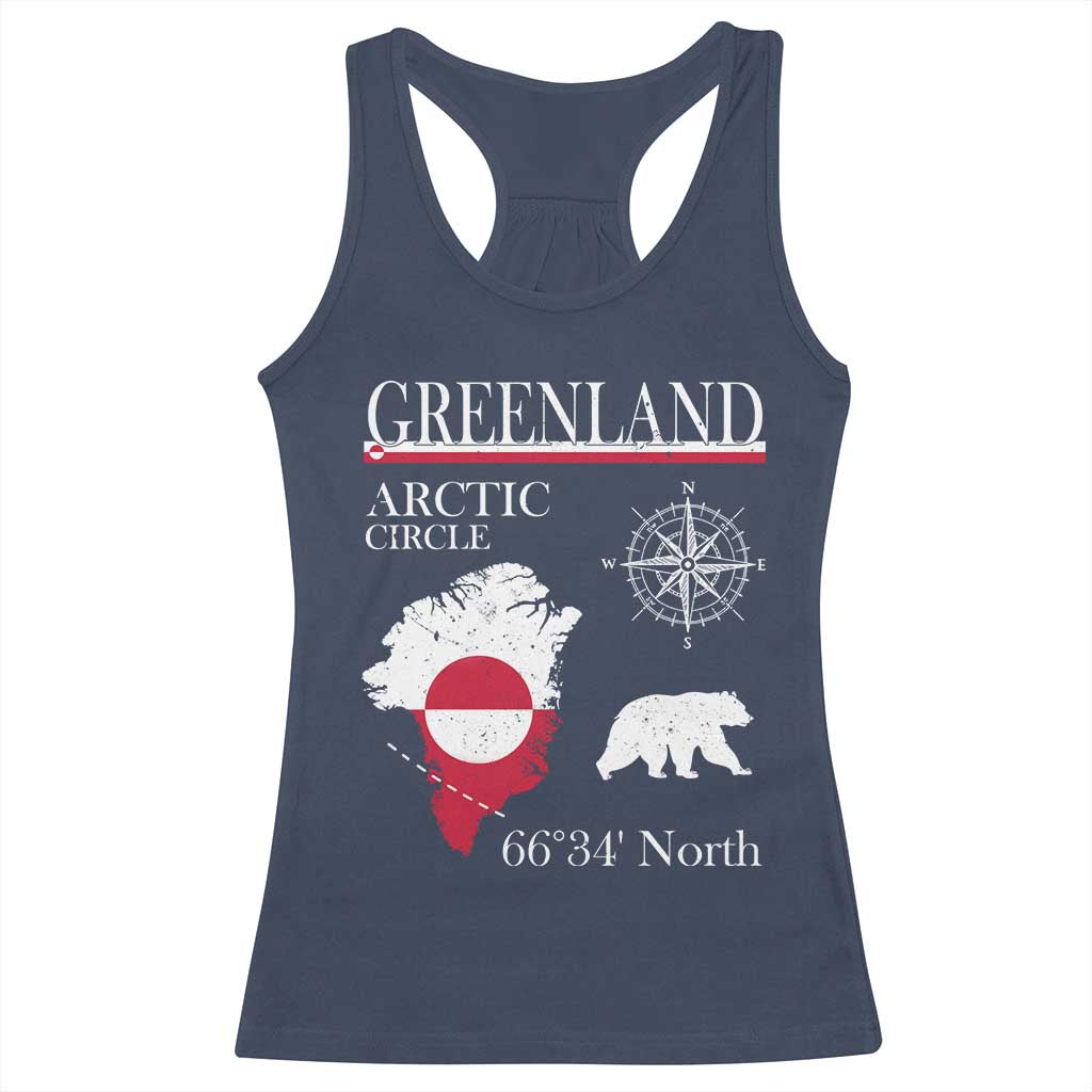 Greenland Arctic Circle Racerback Tank Top Map Compass and Polar Bear Adventure