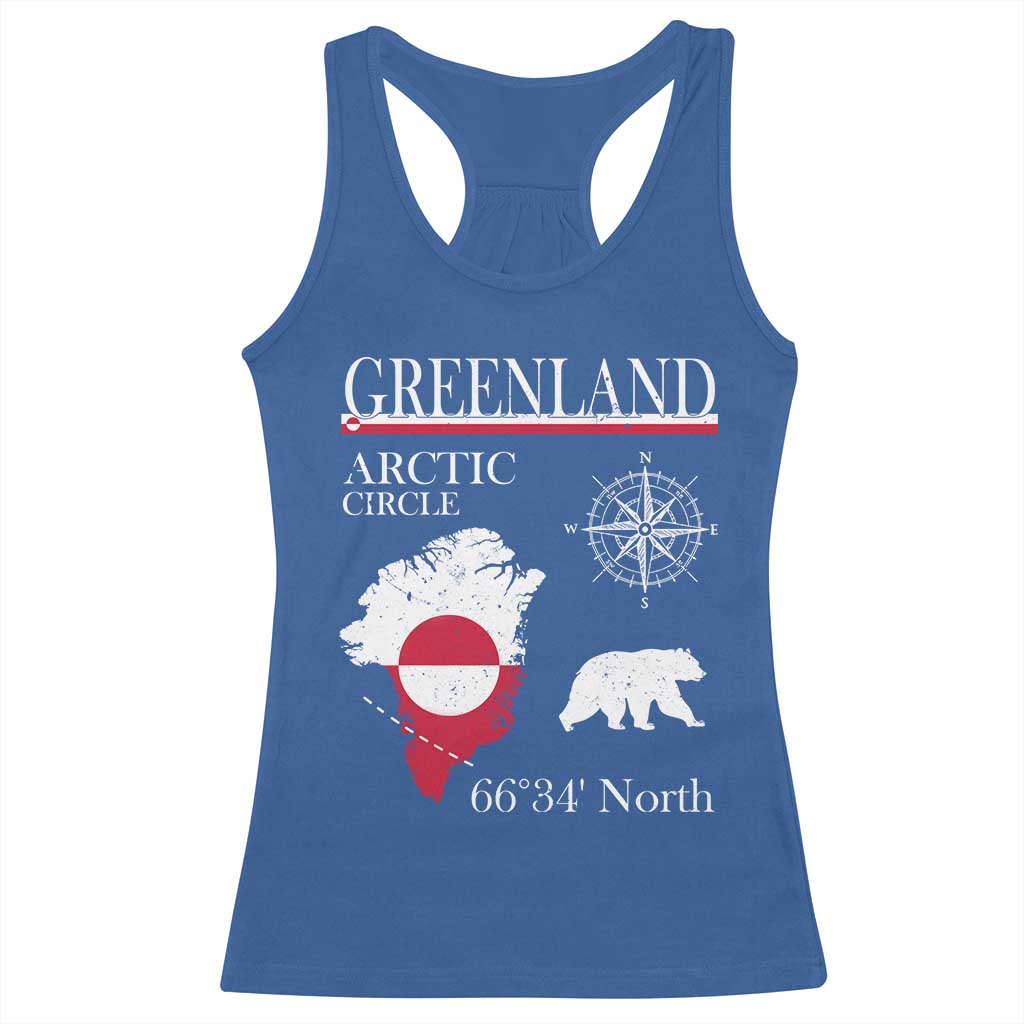 Greenland Arctic Circle Racerback Tank Top Map Compass and Polar Bear Adventure
