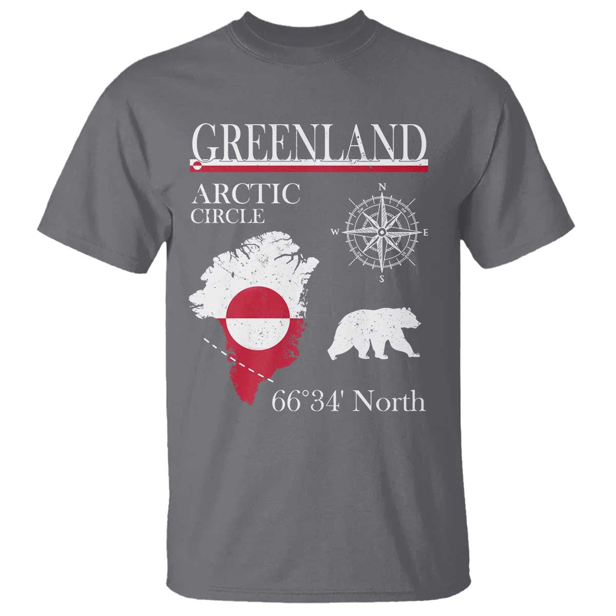 Greenland Arctic Circle T Shirt Map Compass and Polar Bear Adventure