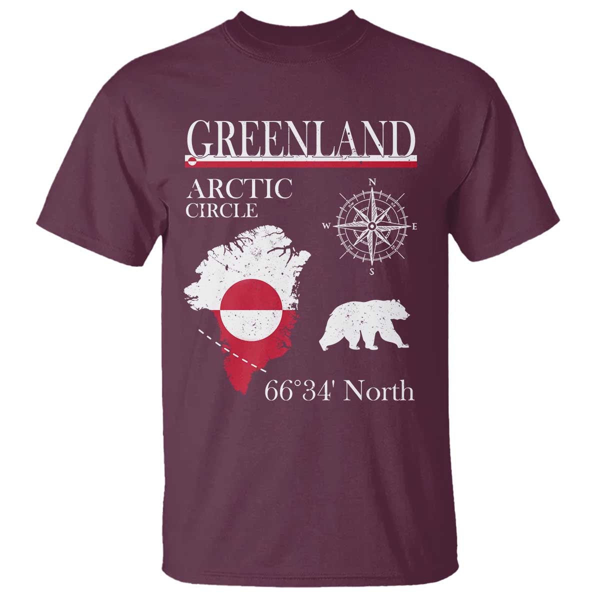 Greenland Arctic Circle T Shirt Map Compass and Polar Bear Adventure