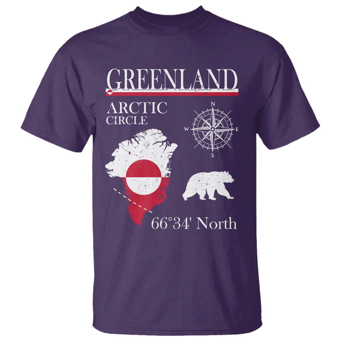 Greenland Arctic Circle T Shirt Map Compass and Polar Bear Adventure