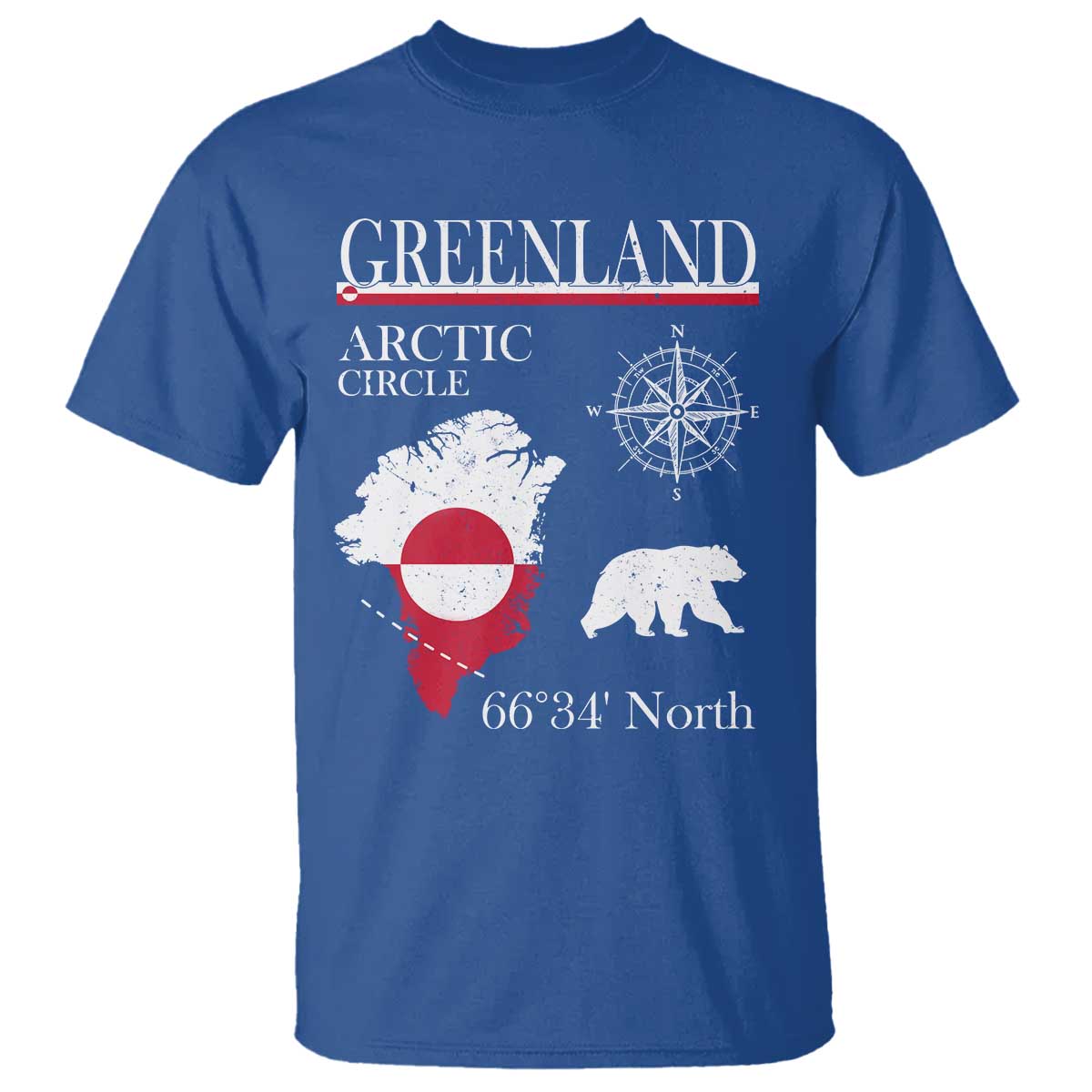 Greenland Arctic Circle T Shirt Map Compass and Polar Bear Adventure
