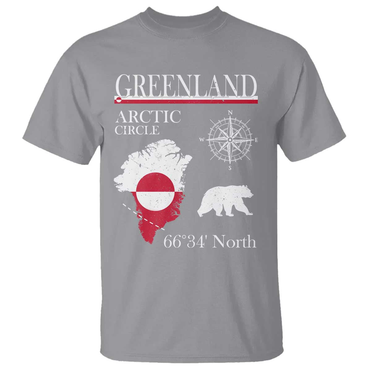 Greenland Arctic Circle T Shirt Map Compass and Polar Bear Adventure