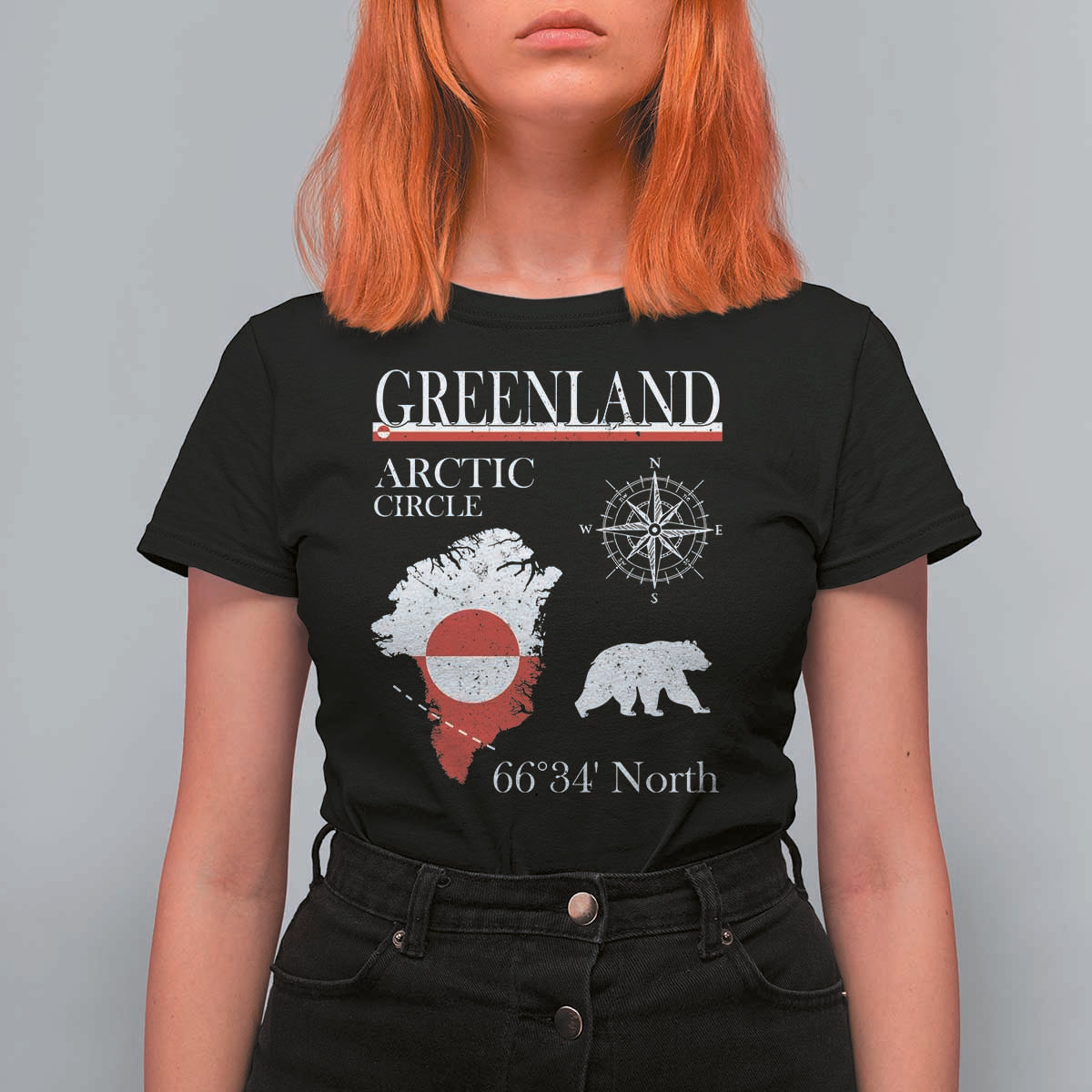 Greenland Arctic Circle T Shirt For Women Map Compass and Polar Bear Adventure