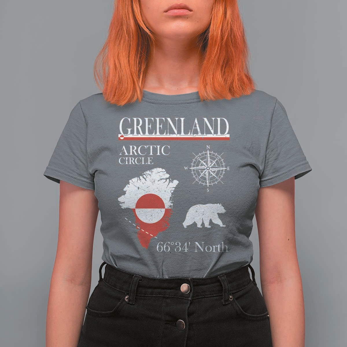 Greenland Arctic Circle T Shirt For Women Map Compass and Polar Bear Adventure