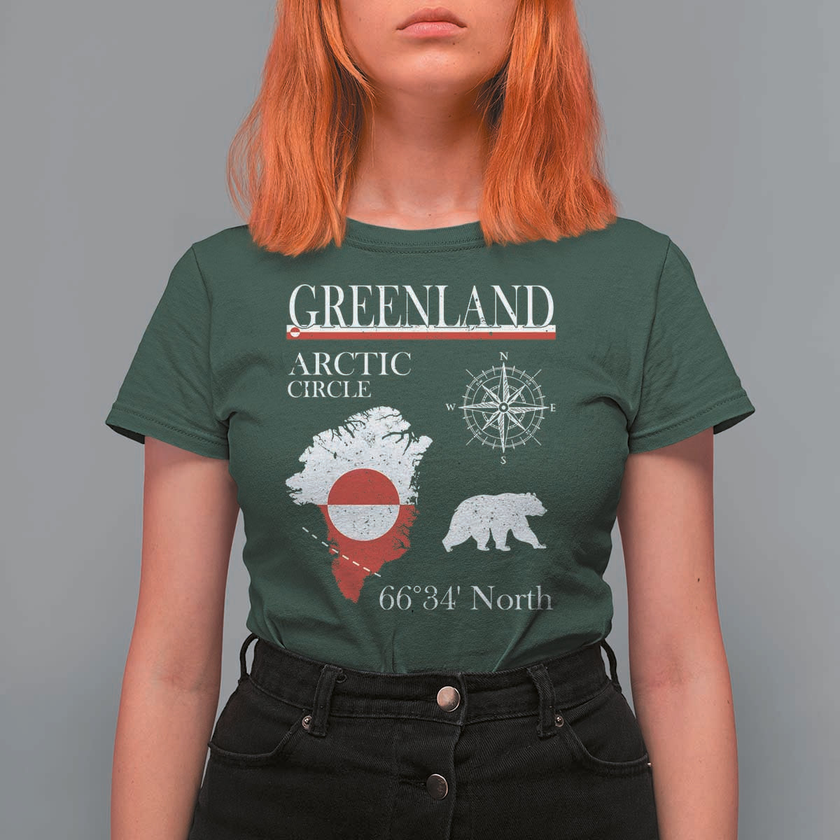 Greenland Arctic Circle T Shirt For Women Map Compass and Polar Bear Adventure