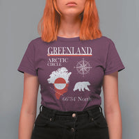 Greenland Arctic Circle T Shirt For Women Map Compass and Polar Bear Adventure