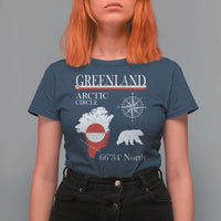 Greenland Arctic Circle T Shirt For Women Map Compass and Polar Bear Adventure
