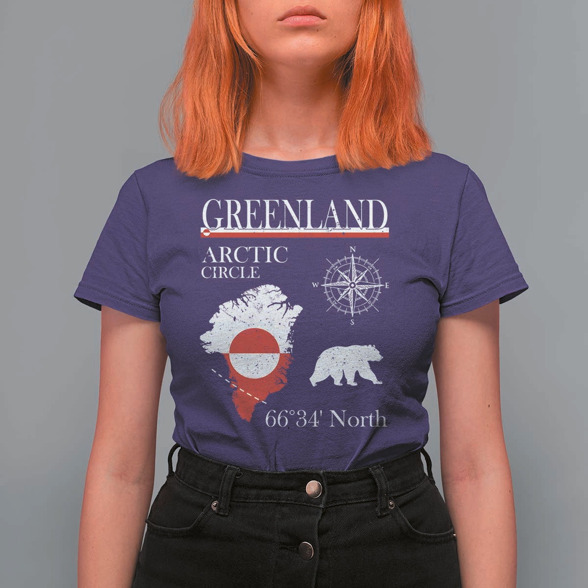 Greenland Arctic Circle T Shirt For Women Map Compass and Polar Bear Adventure