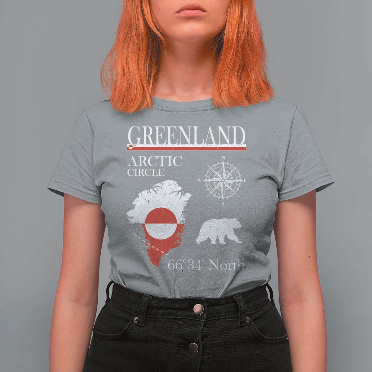 Greenland Arctic Circle T Shirt For Women Map Compass and Polar Bear Adventure