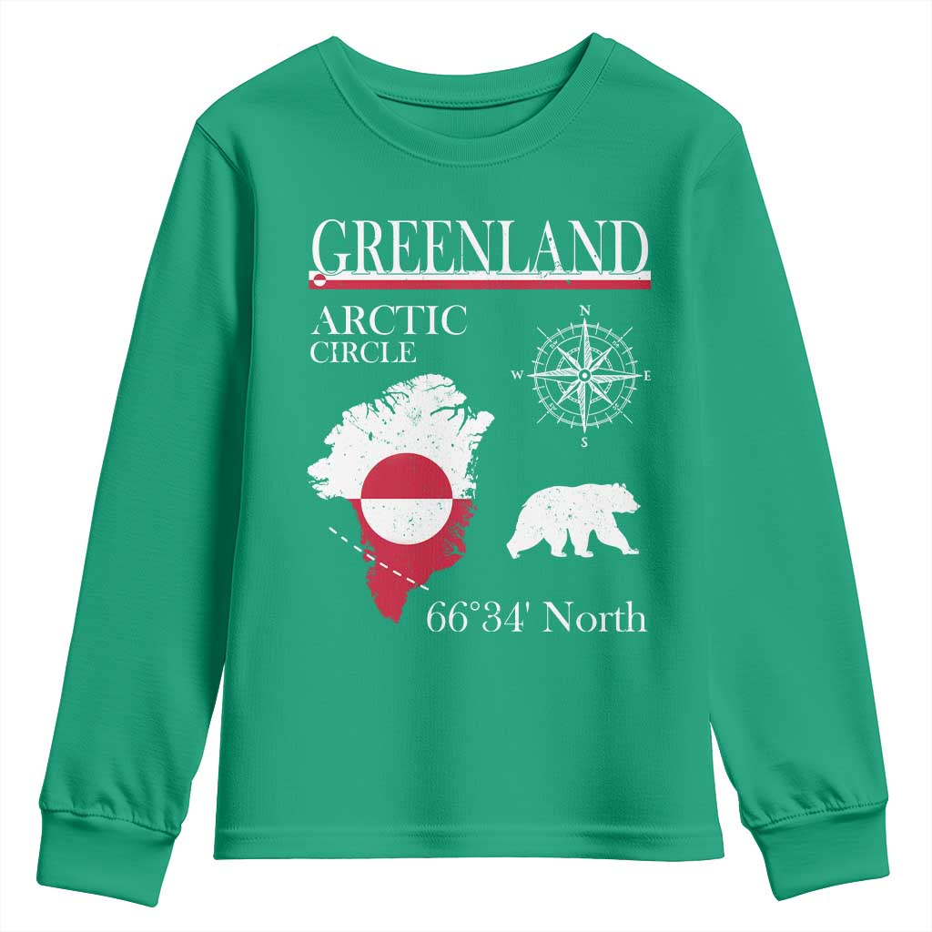 Greenland Arctic Circle Youth Sweatshirt Map Compass and Polar Bear Adventure
