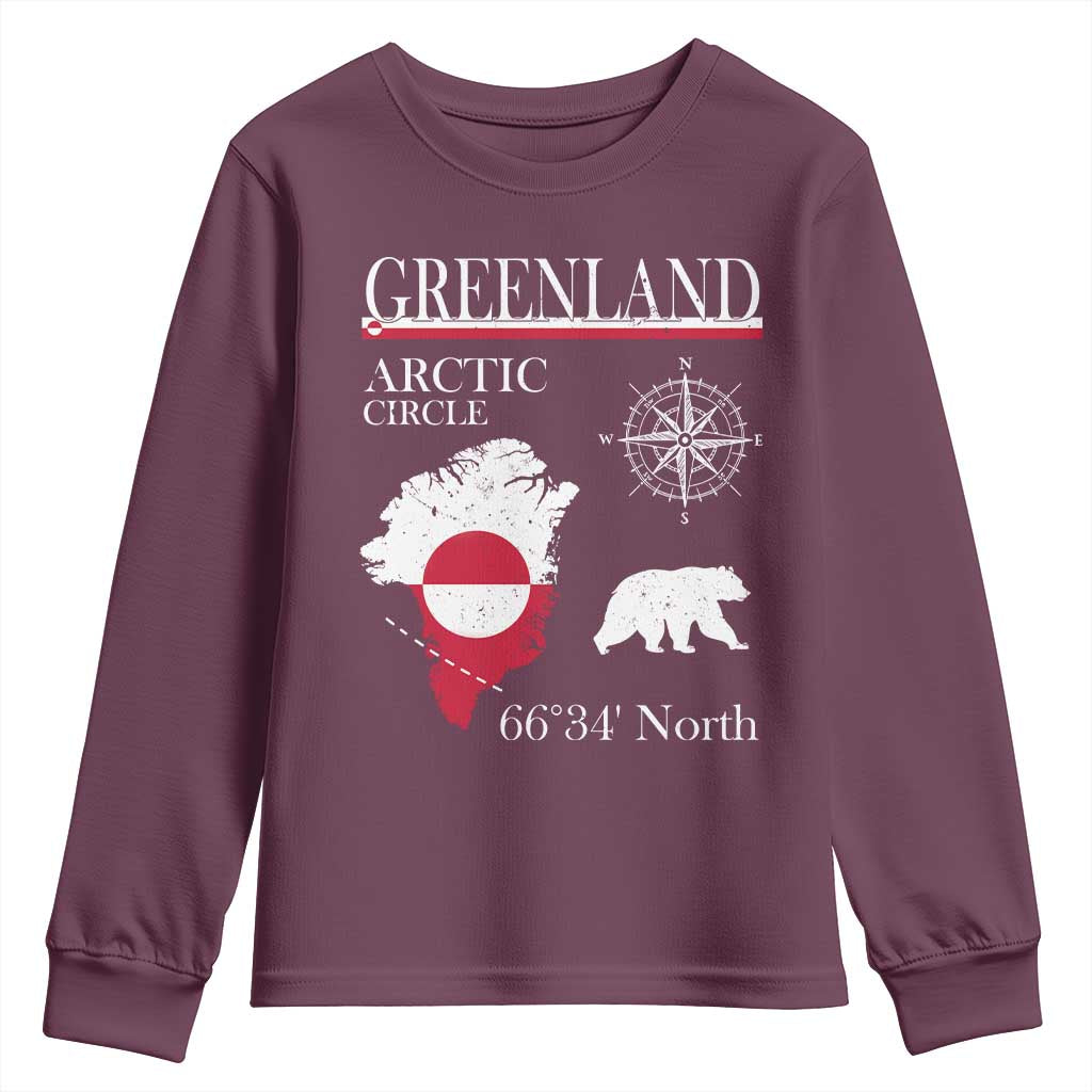 Greenland Arctic Circle Youth Sweatshirt Map Compass and Polar Bear Adventure