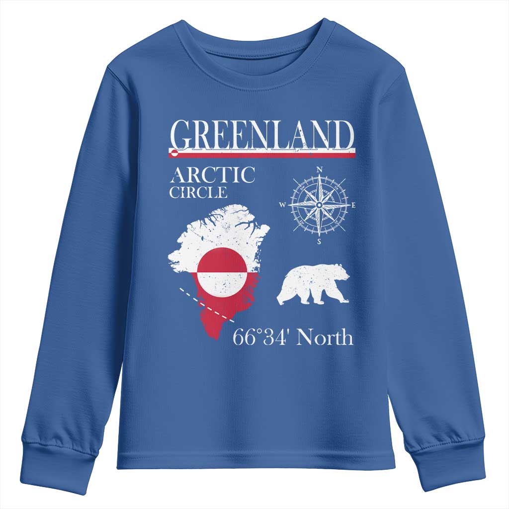 Greenland Arctic Circle Youth Sweatshirt Map Compass and Polar Bear Adventure