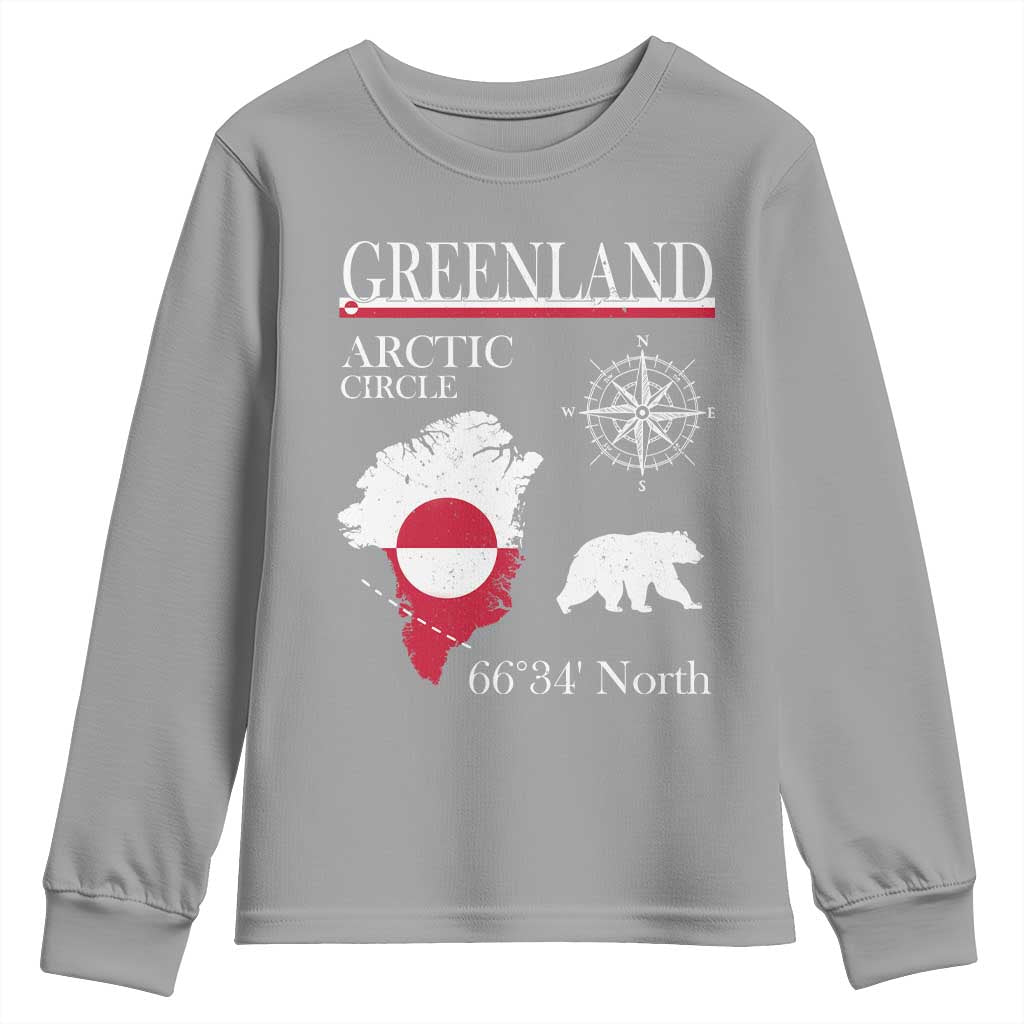 Greenland Arctic Circle Youth Sweatshirt Map Compass and Polar Bear Adventure