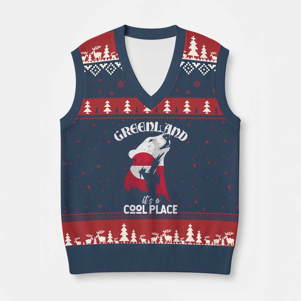 Polar Bear Greenland Flag Graphic V-Neck Knit Sweater Vest It's a Cool Place Arctic Circle