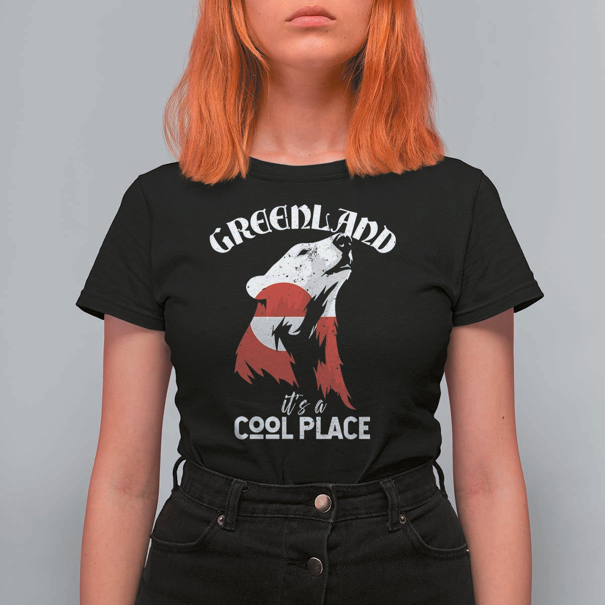 Polar Bear Greenland Flag Graphic T Shirt For Women It's a Cool Place Arctic Circle
