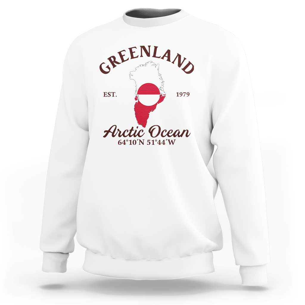 Greenland Arctic Ocean Sweatshirt Vintage Coordinates Map National Flag Pride