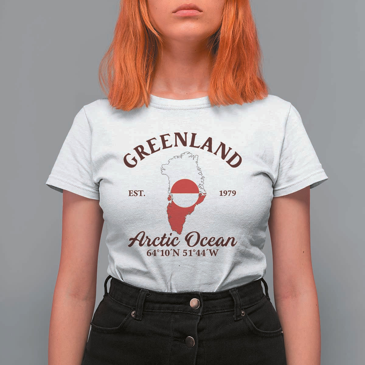 Greenland Arctic Ocean T Shirt For Women Vintage Coordinates Map National Flag Pride
