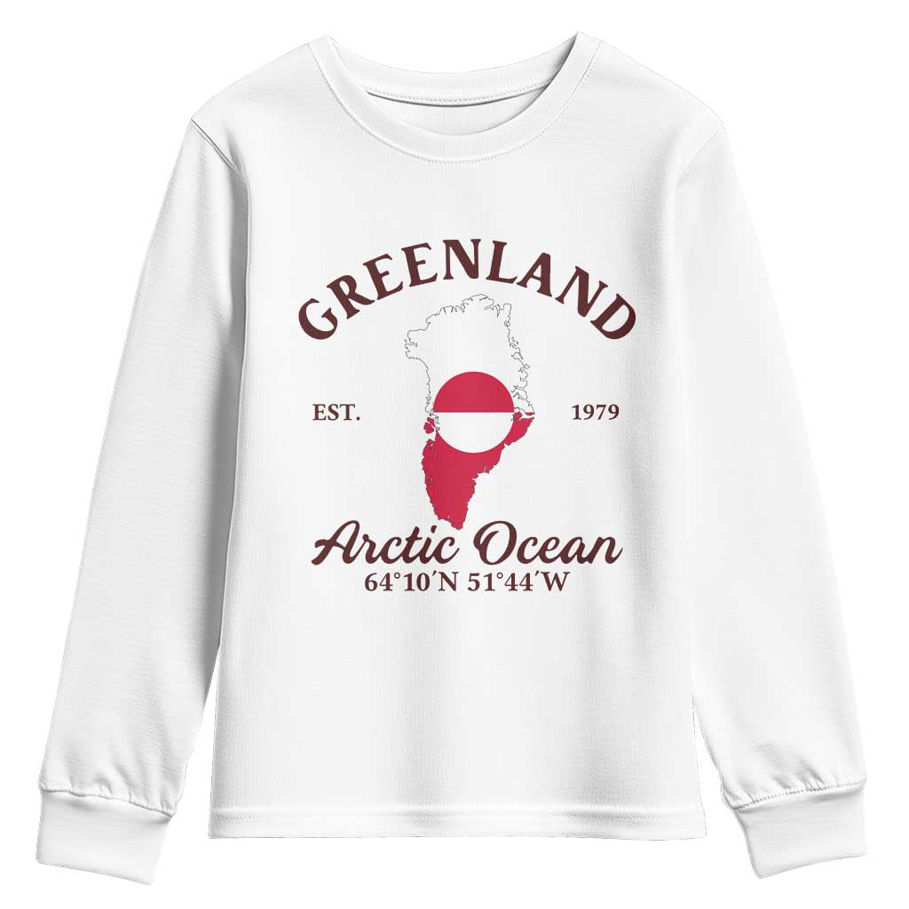 Greenland Arctic Ocean Youth Sweatshirt Vintage Coordinates Map National Flag Pride