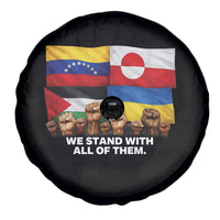 We Stand With Venezuela Greenland Ukraine Palestine Spare Tire Cover Solidarity Fists Flags Global Support