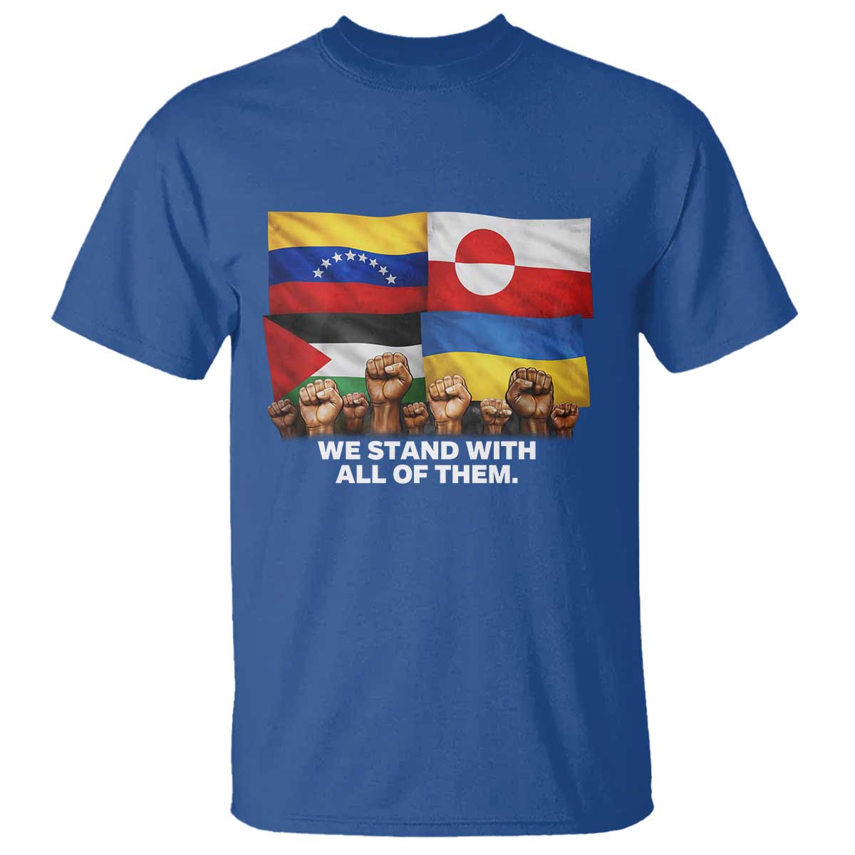 We Stand With Venezuela Greenland Ukraine Palestine T Shirt Solidarity Fists Flags Global Support
