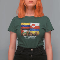We Stand With Venezuela Greenland Ukraine Palestine T Shirt For Women Solidarity Fists Flags Global Support