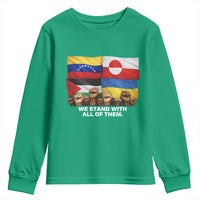 We Stand With Venezuela Greenland Ukraine Palestine Youth Sweatshirt Solidarity Fists Flags Global Support