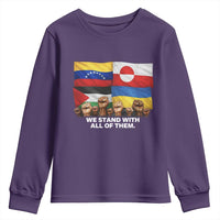 We Stand With Venezuela Greenland Ukraine Palestine Youth Sweatshirt Solidarity Fists Flags Global Support