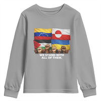 We Stand With Venezuela Greenland Ukraine Palestine Youth Sweatshirt Solidarity Fists Flags Global Support