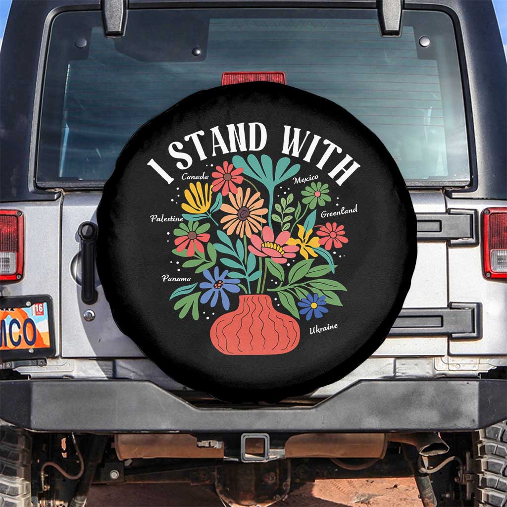 I Stand With Mexico Greenland Ukraine Canada Palestine Panama Spare Tire Cover Colorful Floral Solidarity Global Unity