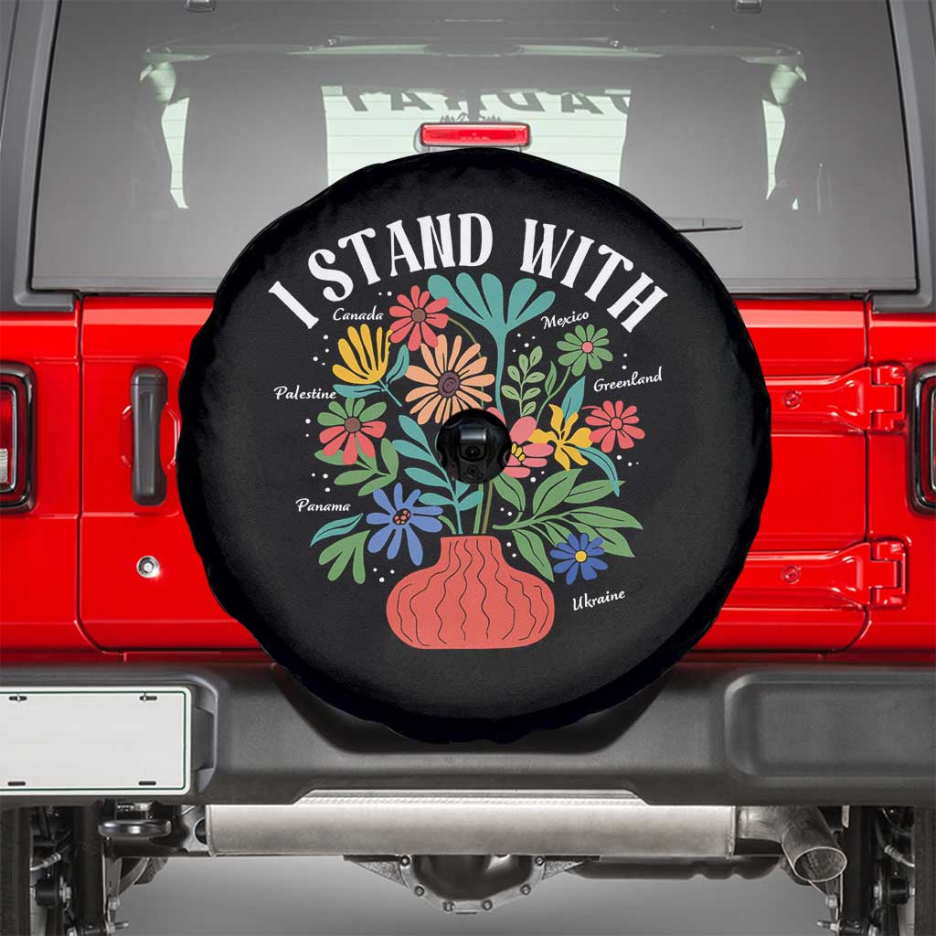 I Stand With Mexico Greenland Ukraine Canada Palestine Panama Spare Tire Cover Colorful Floral Solidarity Global Unity