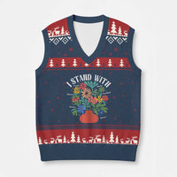 I Stand With Mexico Greenland Ukraine Canada Palestine Panama V-Neck Knit Sweater Vest Colorful Floral Solidarity Global Unity
