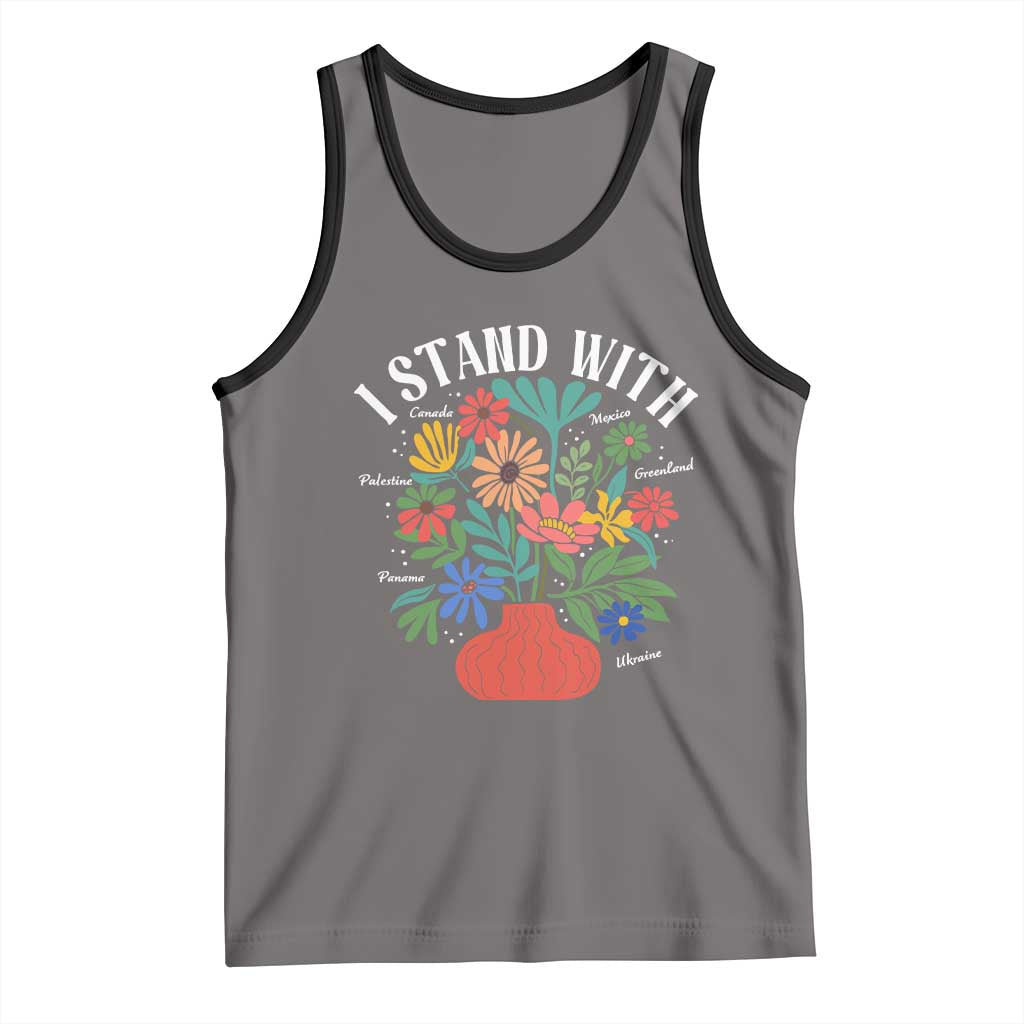 I Stand With Mexico Greenland Ukraine Canada Palestine Panama Tank Top Colorful Floral Solidarity Global Unity
