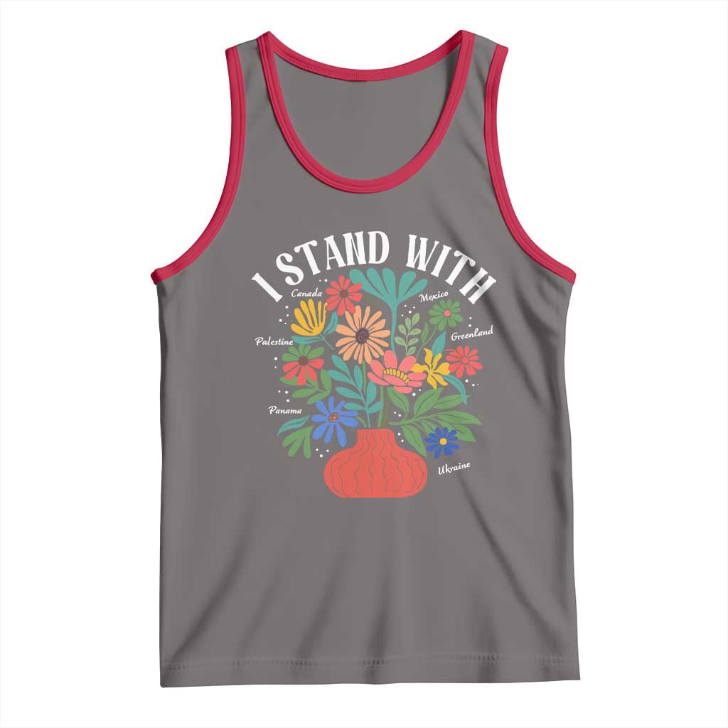 I Stand With Mexico Greenland Ukraine Canada Palestine Panama Tank Top Colorful Floral Solidarity Global Unity
