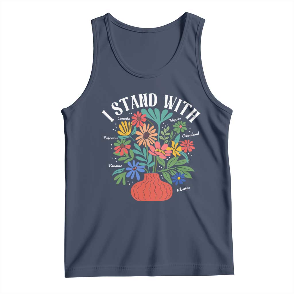 I Stand With Mexico Greenland Ukraine Canada Palestine Panama Tank Top Colorful Floral Solidarity Global Unity