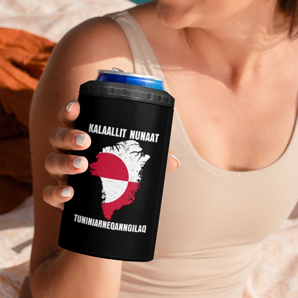 Kalaallit Nunaat Tuniniagaanngilaq Greenlandic 4 in 1 Can Cooler Tumbler Greenland Is Not For Sale Patriotic Grunge Flag