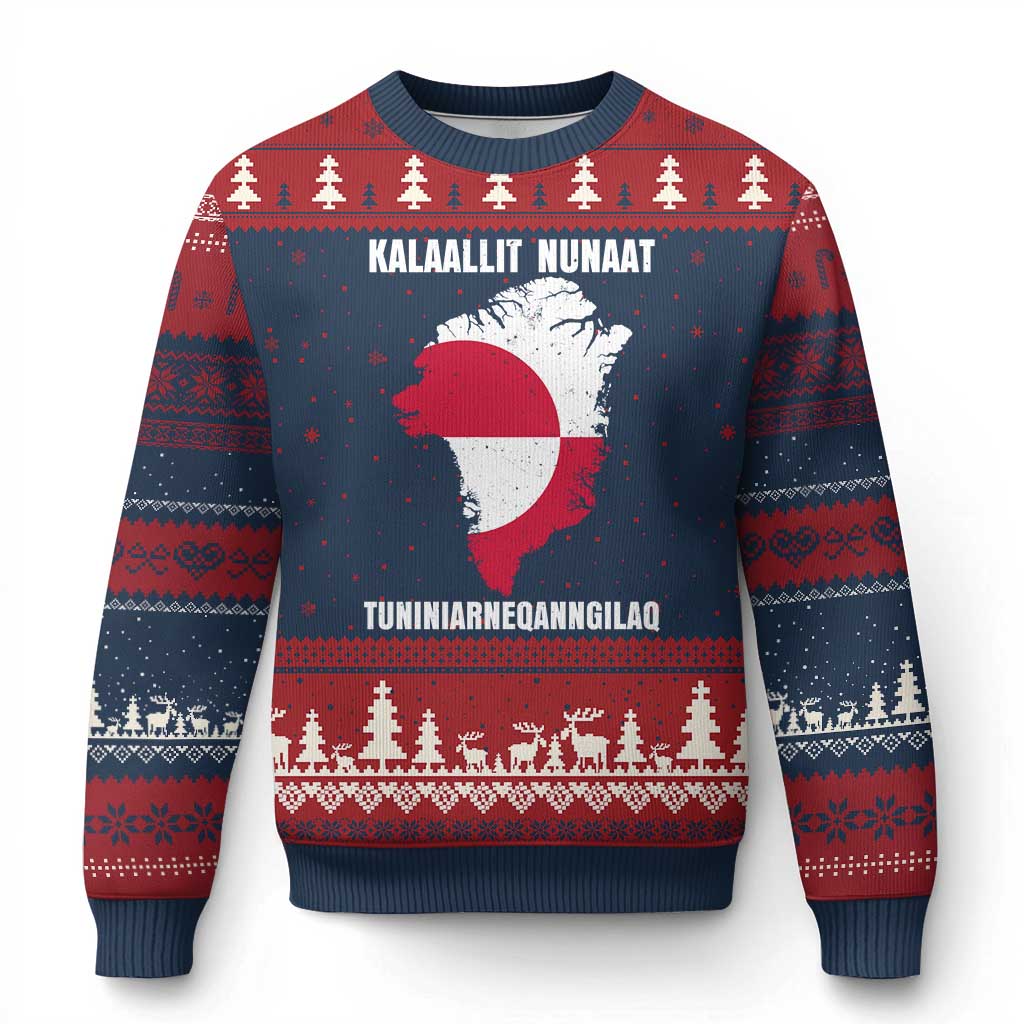 Kalaallit Nunaat Tuniniagaanngilaq Greenlandic Ugly Christmas Sweater Greenland Is Not For Sale Patriotic Grunge Flag