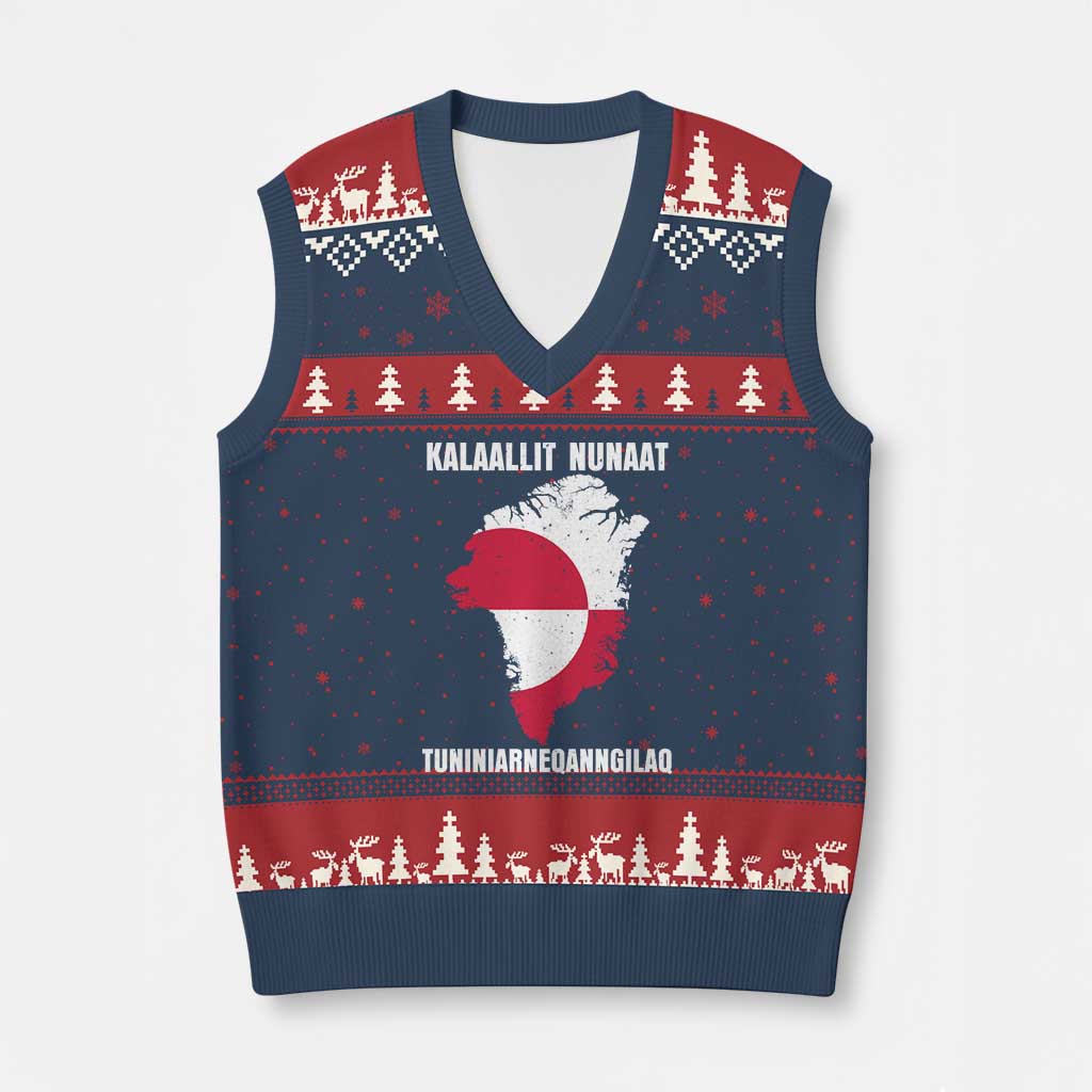 Kalaallit Nunaat Tuniniagaanngilaq Greenlandic V-Neck Knit Sweater Vest Greenland Is Not For Sale Patriotic Grunge Flag
