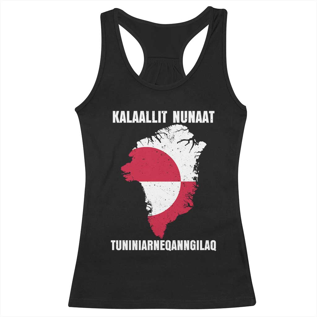 Kalaallit Nunaat Tuniniagaanngilaq Greenlandic Racerback Tank Top Greenland Is Not For Sale Patriotic Grunge Flag