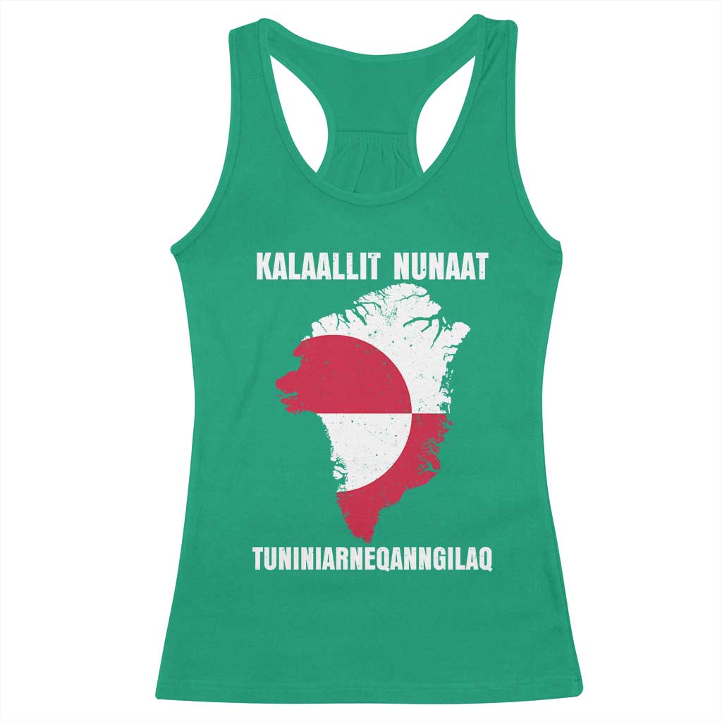 Kalaallit Nunaat Tuniniagaanngilaq Greenlandic Racerback Tank Top Greenland Is Not For Sale Patriotic Grunge Flag