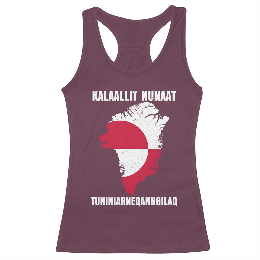 Kalaallit Nunaat Tuniniagaanngilaq Greenlandic Racerback Tank Top Greenland Is Not For Sale Patriotic Grunge Flag