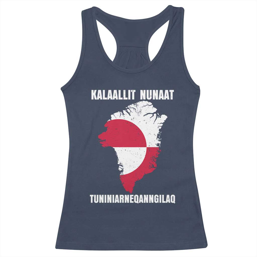 Kalaallit Nunaat Tuniniagaanngilaq Greenlandic Racerback Tank Top Greenland Is Not For Sale Patriotic Grunge Flag