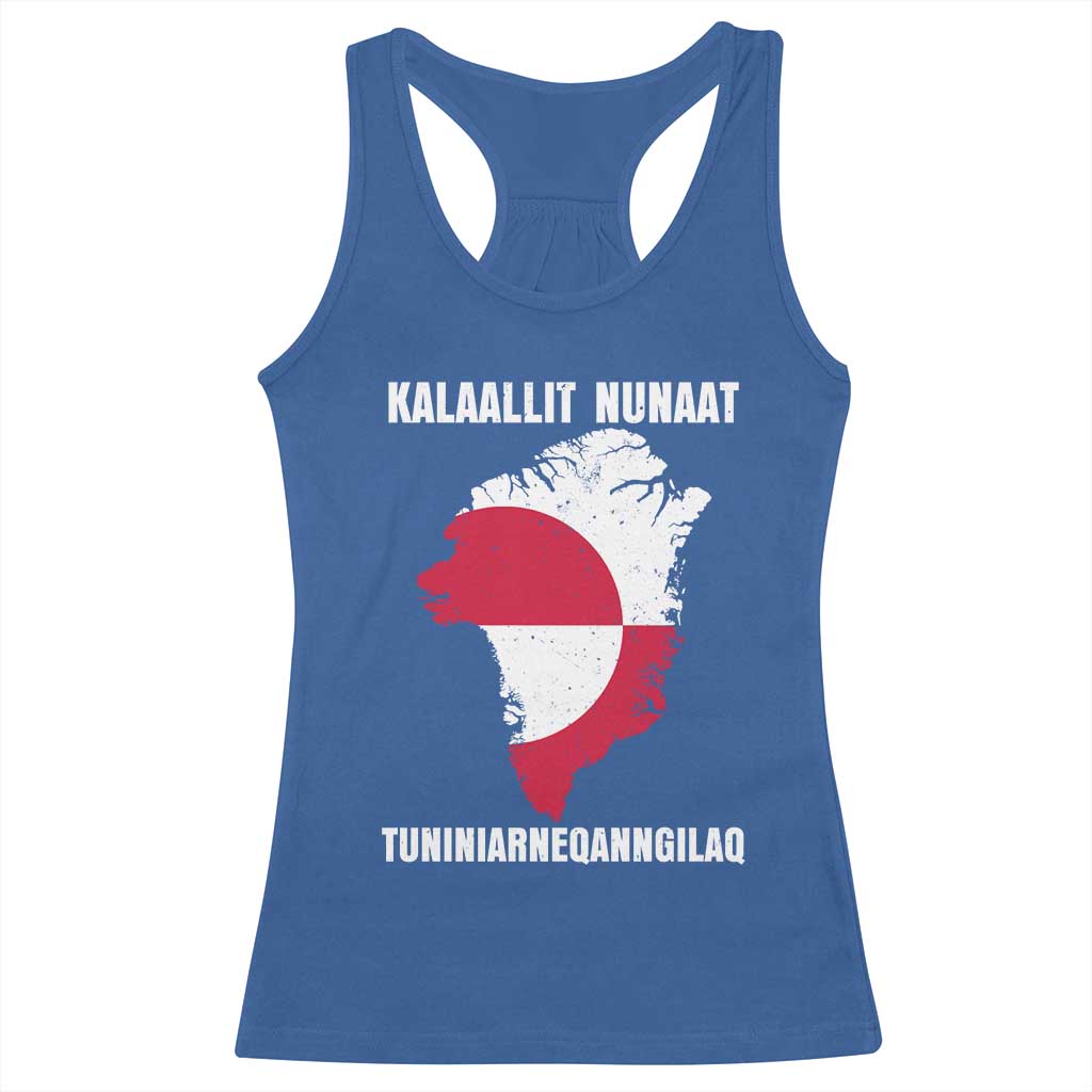 Kalaallit Nunaat Tuniniagaanngilaq Greenlandic Racerback Tank Top Greenland Is Not For Sale Patriotic Grunge Flag