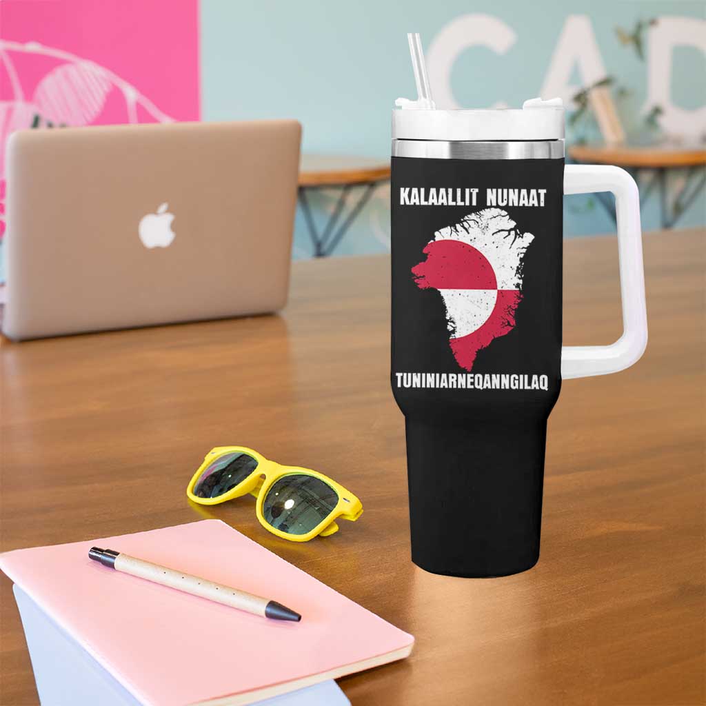 Kalaallit Nunaat Tuniniagaanngilaq Greenlandic Tumbler With Handle Greenland Is Not For Sale Patriotic Grunge Flag