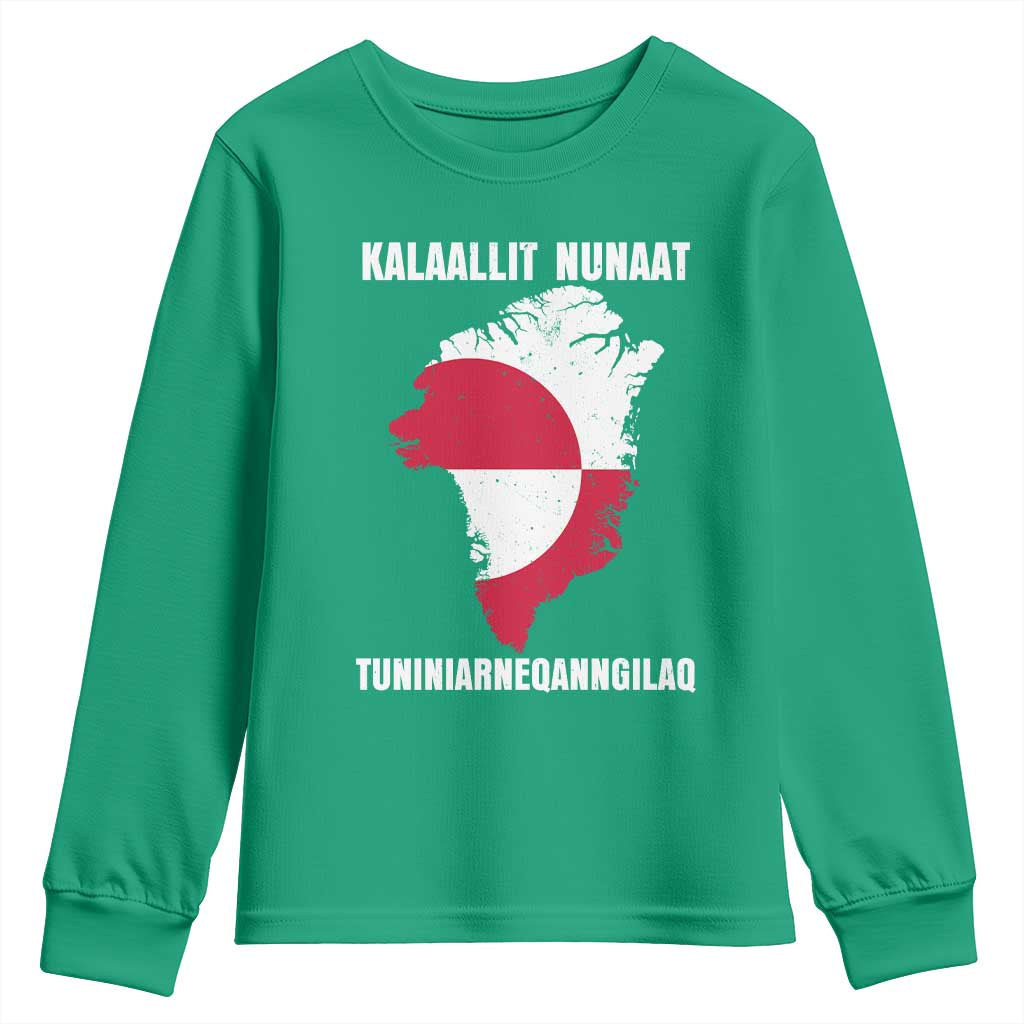 Kalaallit Nunaat Tuniniagaanngilaq Greenlandic Youth Sweatshirt Greenland Is Not For Sale Patriotic Grunge Flag