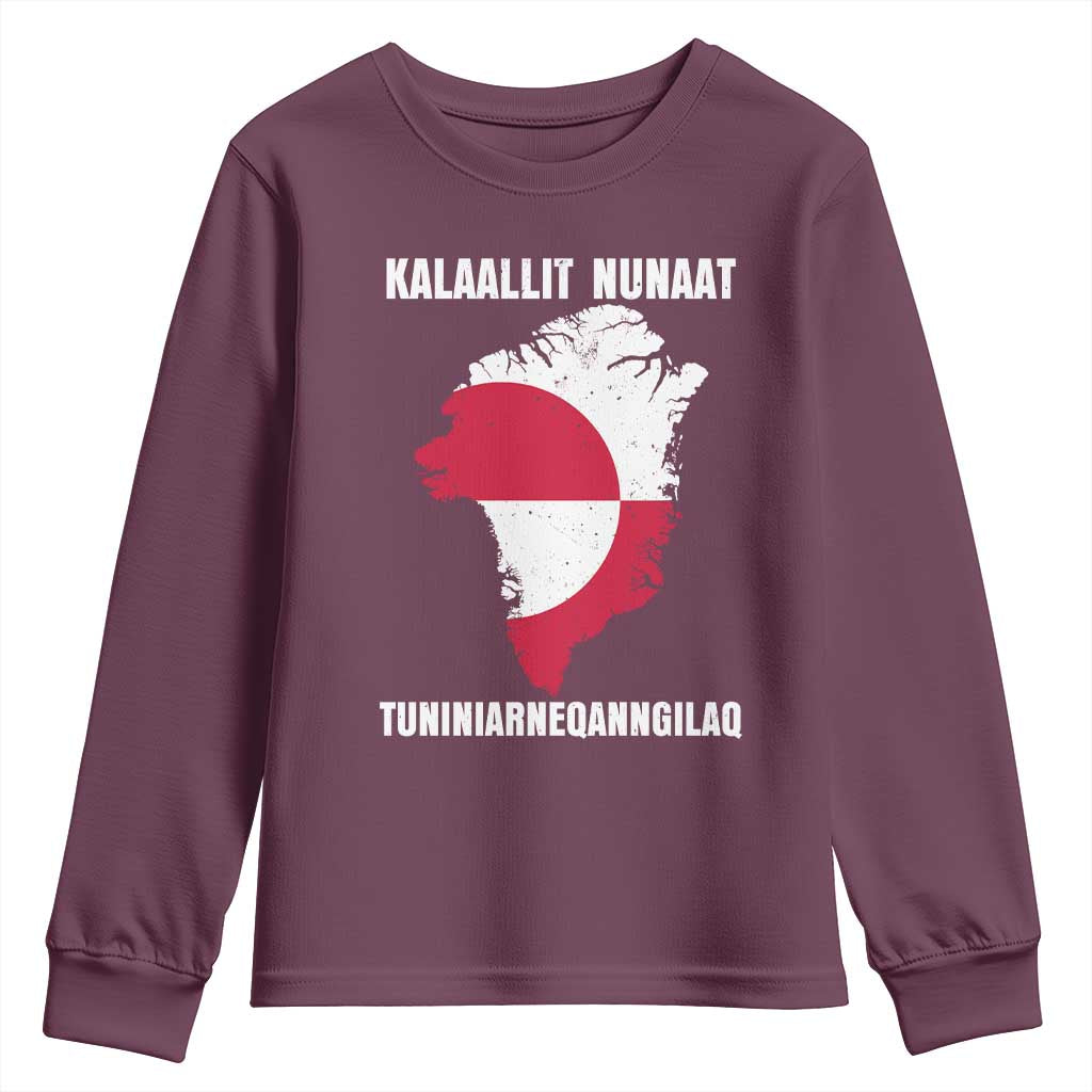 Kalaallit Nunaat Tuniniagaanngilaq Greenlandic Youth Sweatshirt Greenland Is Not For Sale Patriotic Grunge Flag