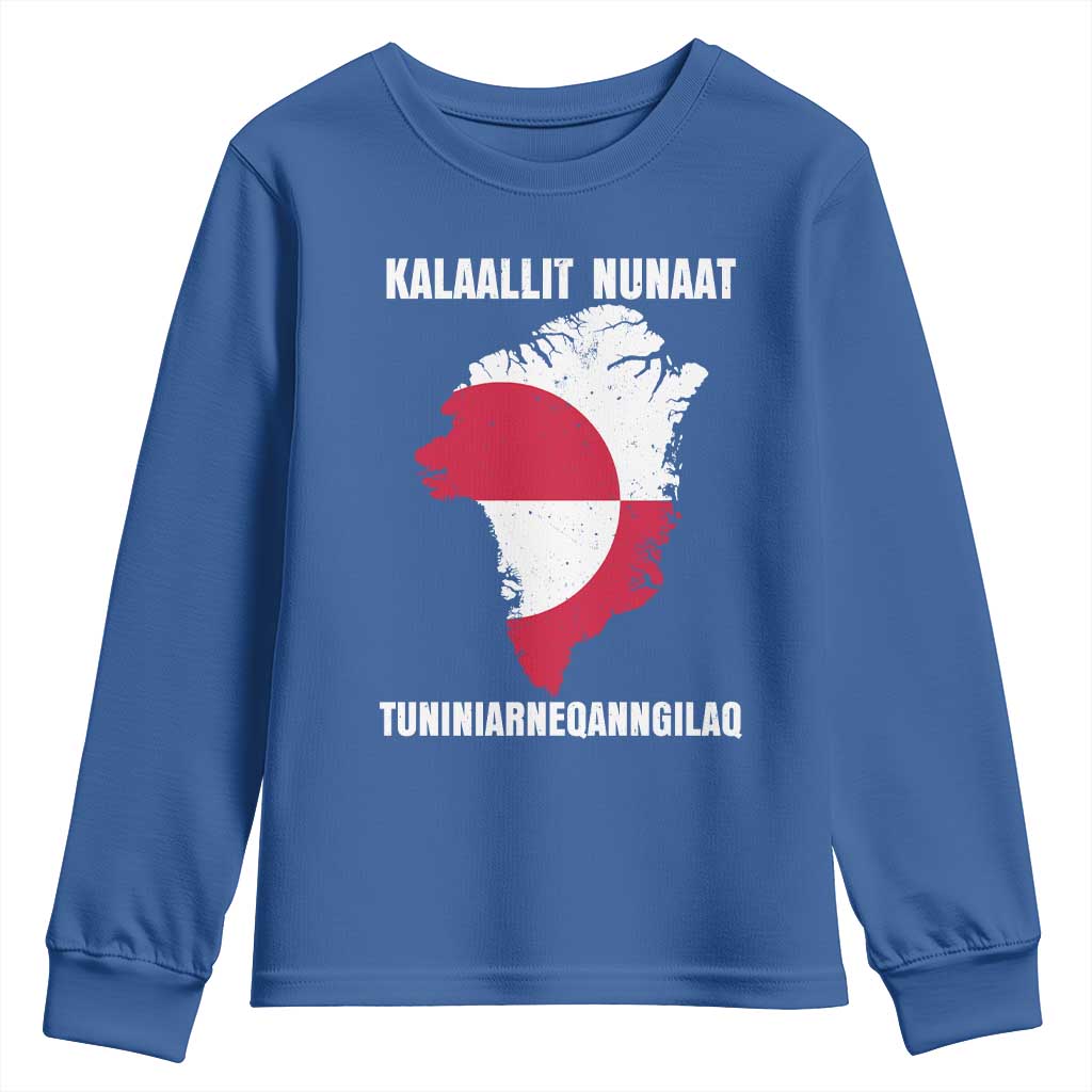 Kalaallit Nunaat Tuniniagaanngilaq Greenlandic Youth Sweatshirt Greenland Is Not For Sale Patriotic Grunge Flag