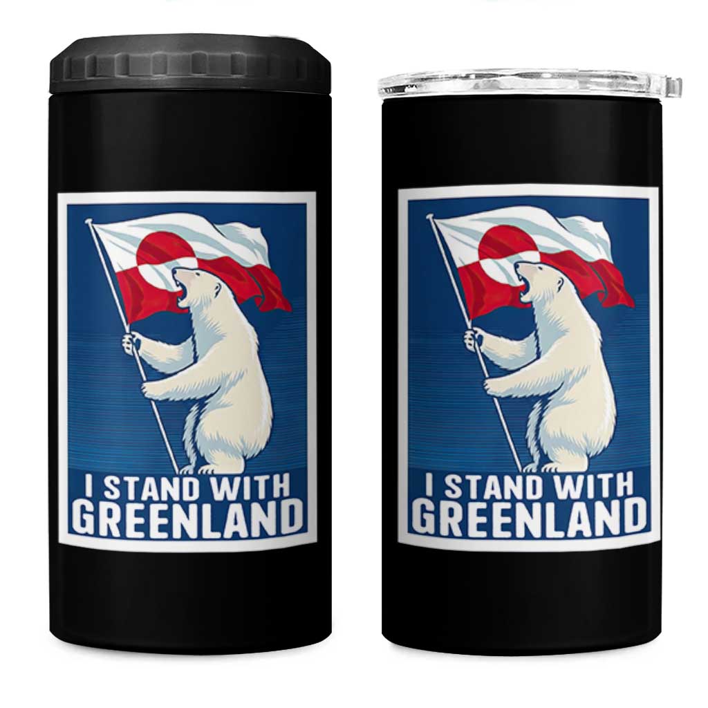 I Stand With Greenland Polar Bear Resist 4 in 1 Can Cooler Tumbler Vintage Patriotic Propaganda Sovereignty Protest